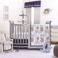 The Peanut Shell Little Peanut Blue Grey Elephant Crib Bedding - 11 Piece Sleep Essentials Set