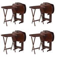 Winsome Wood 94577 Lucca 5 Piece Set TV Tables with Handle, 22.83 W x 25.79 H x 15.67 D, Brown (4 Sets)