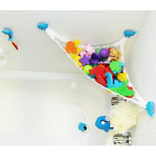  [아마존베스트]MiniOwls Bathtub Toy Storage Hammock Comes with Free Toothbrush Holder, Organizes Bathroom Ducks and Sponges. Keeps Toys Dry and Mold Free. Perfect for Smooth Tiles. (Cute Blue Wha