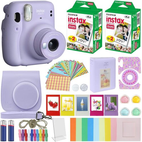 후지필름 Fujifilm Instax Mini 11 Instant Camera + MiniMate Accessories Bundle + Fuji Instax Film Value Pack (40 Sheets) Accessories Bundle, Color Filters, Album, Frames (Lilac Purple, Stand