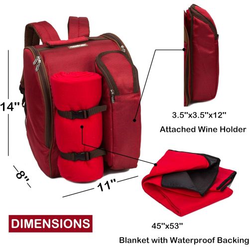  apollo walker 2 Person Red Picnic Backpack with Cooler Compartment Includes Tableware & Fleece Blanket 45x53(red)