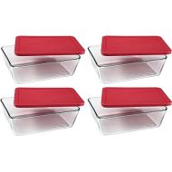 PYREX Containers Simply Store 6-cup Rectangular Glass Food Storage Red Plastic Covers ... (Pack of 4 Containers) Made in the USA