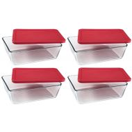 World Kitchen PYREX Containers Simply Store 6-cup Rectangular Glass Food Storage Red Plastic Covers ... (Pack of 4 Containers)