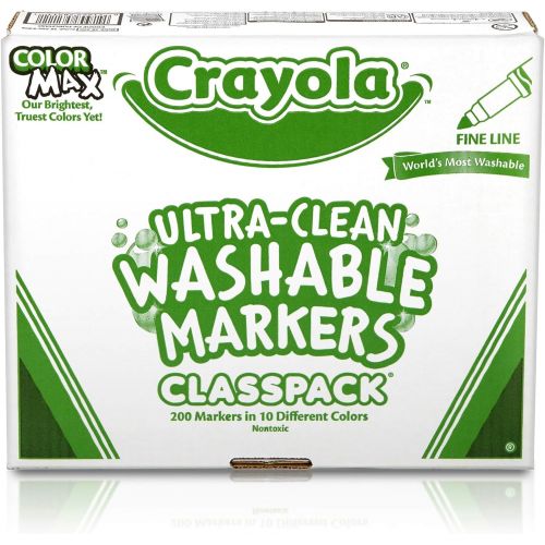 Crayola Ultra Clean Washable Markers, School Supplies Classpack, Fine Line, 10 Colors, Pack of 200