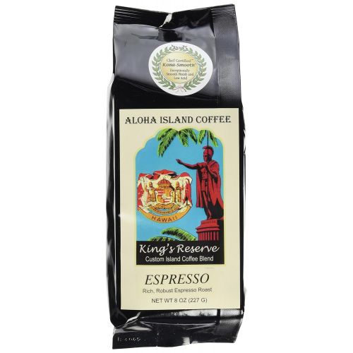  Aloha Island Coffee Kona Hawaiian Coffee, Kings Reserve ESPRESSO Roast, 8 Oz Whole Bean