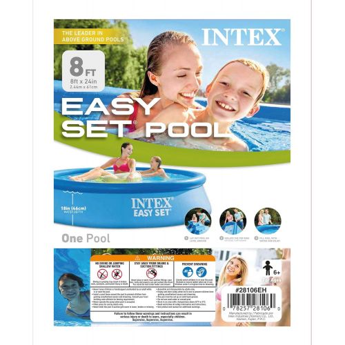 인텍스 Intex 28106EH 8 ft X 24 Inch Easy Set Inflatable Puncture Resistant Circular Above Ground Portable Outdoor Family Swimming Pool, Blue