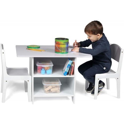  [아마존베스트]Milliard Kids Play Table and Chair Set Wood with Storage Baskets, Activity Table Playset Furniture with Modern Gray Colors