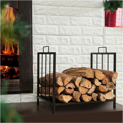  WMMING Small Compact Fireplace Firewood Log Rack, Iron 17inch Wood Logs Kindling Storage Stand, for Farmhouse/Inside, Stove & Fire Pit Accessory Solid and Practical