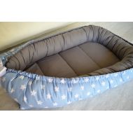 Handmade Baby Nest Bed Organic Babynest Blue and Grey Co Sleep Nest Newborn Boy Crib Pod Newborn Baby...