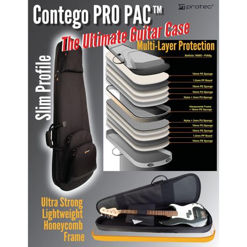  Protec Contego PRO PAC Bass Guitar Case with Tuck-Away Backpack Straps (CTG233),Black