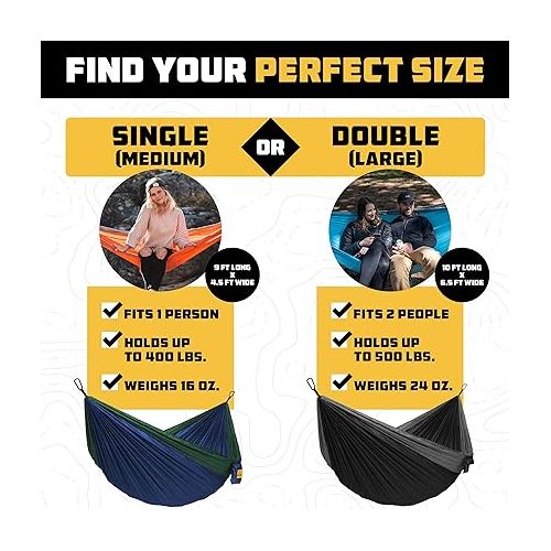  Wise Owl Outfitters Camping Hammock - Camping Essentials, Portable Hammock w/Tree Straps, Single or Double Hammock for Outside, Hiking, and Travel