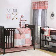 Coral Woodland and Geometric Patchwork 4 Piece Crib Bedding by The Peanut Shell