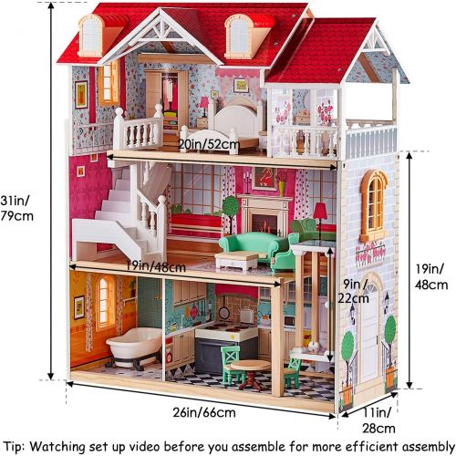  TOP BRIGHT Wooden Dollhouse with Elevator Dream Doll House for Little Girls 5 Year Olds