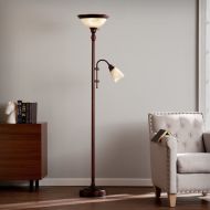 FurnitureMaxx Clara Universal Brushed Antique Bronze with Frosted, Brushed Ivory Glass Steel Floor Lamp