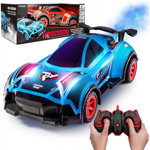 Force1 Fog Racer Remote Control Car for Kids- Fast RC Car High Speed LED Light Race Car Toy with Fog Mist, 2 Car Shells, 5 LED Modes, 2.4 GHZ Remote, Rechargeable Toy Car for Boys