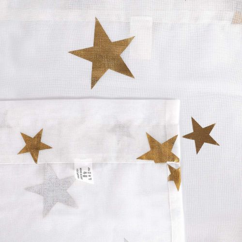  [아마존베스트]Anjee White Sheer Curtains with Golden Star Foil Printed Pattern 2 Panels Set 63 inch Length Rod Pocket Voile Semi Sheer Drapes for Kids Bedroom Living Room