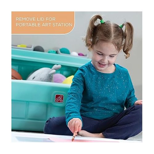스텝2 Step2 2-in-1 Toy Box and Easel Lid for Kids, Playroom Storage and Organizer, Lid Coverts to Art Table, Ages 2+ Years Old, Mint