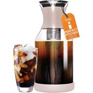Large Cold Brew Coffee Maker & Iced Tea Fruit Infuser - 1.7 L Infused Iced Coffee & Coldbrew Filter - Beige Glass Pitcher with Lid by Epare