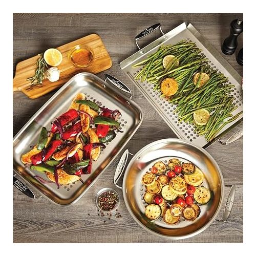 All-Clad Outdoor Stainless Steel Round Basket 11 Inch Oven Broiler Safe 600F Pots and Pans, Cookware Silver