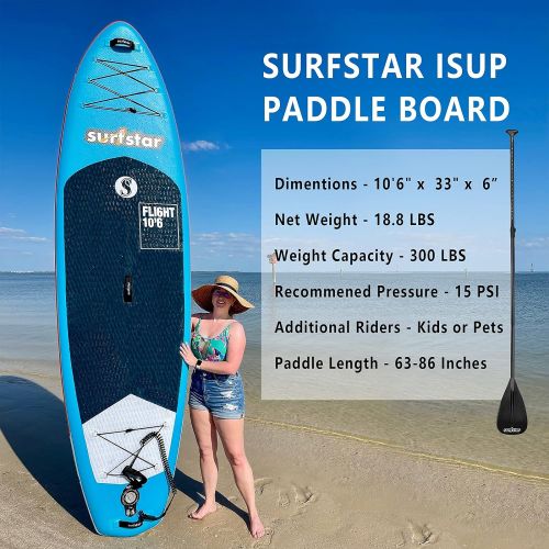  surfstar Inflatable Paddle Board, Stand Up Paddle Boards for Adults, 10’6’’x33’’x6” Paddleboard Lightweight SUP with Premium Ankle Leash, Floating Paddle, Dual Action Pump, Backpac