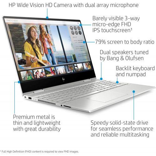 에이치피 2021 HP Envy x360 Premium 2 in 1 Laptop Computer I 15.6 FHD IPS Touchscreen I Intel 4 Core i5 10210U( i7 8650U) I 16GB RAM 1TB SSD I Backlit Fingerprint B&O Webcam Win 10 + 32GB Mi