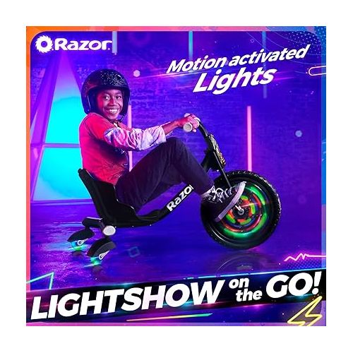 레이져(Razor) Razor RipRider 360 Lightshow - Trike with Rear Casters and with Motion-Activated Multi-Color Lights, 3 Wheeled Drifting Ride-On for Kids Ages 5 and Up