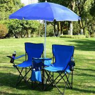 ARLIME Double Folding Camping Chairs, Outdoor Picnic Portable Detachable Chairs with Removable Umbrella & Mini Table Carrying Bag, Shade Chair for Beach, Patio, Pool, Park (Blue)