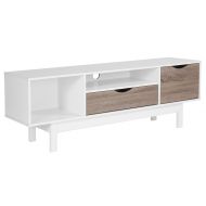 Flash Furniture St. Claire Collection TV Stand in White Finish with Oak Wood Grain Drawers
