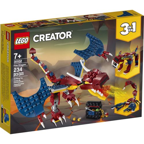  LEGO Creator 3in1 Fire Dragon 31102 Building Kit, Cool Buildable Toy for Kids, New 2020 (234 Pieces)