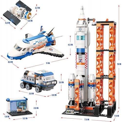  WishaLife City Space Mars Exploration Space Shuttle Toy Building Kit, City Space Rocket and Launch Control Model Rocket Building Set, STEM Astronaut Roleplay Spaceship Toy for Boys and Girls