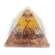 GEMSTORE369 ORGONE Pyramid 3 Layers (RCA) Rose Quartz,Amethyst,Clear Quartz with The Flower of Life Symbol,ORGONITE Energy Generator with Crystal Quartz Point & Exquisite Gemstones & Reiki Ene