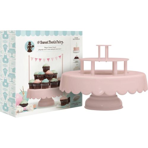  American Crafts 2-in-1 Decorative Cake and Cupcake Stand by Sweet Tooth Fairy | 2 or 3 Tier Cake Display Stand with Three Fun Sign Options | Stores Flat