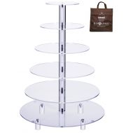Jusalpha Large 6-Tier Acrylic Glass Round Wedding Cake Stand- Cupcake Stand Tower/ Dessert Stand- Pastry Serving Platter- Food Display Stand (Large With Rod Feet)