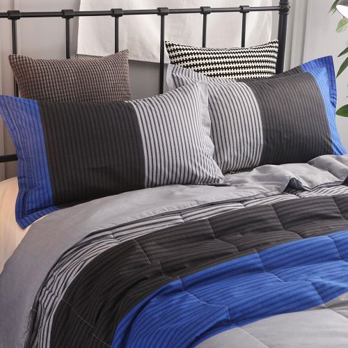  [아마존베스트]YOUSA 3-Piece Striped Quilt Set Boys Bedspreads/Coverlet Sets/Comforter Sets Queen (Blue-Striped)