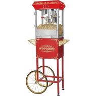 Great Northern Popcorn Foundation Popcorn Machine with Cart 8oz Popper with Stainless-Steel Kettle, Warming Light, and Accessories, (Red)