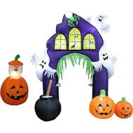 BZB Goods TWO HALLOWEEN PARTY DECORATIONS BUNDLE, Includes 4 Foot Animated Inflatable Pumpkin and Ghost, and 9 Foot Tall Inflatable Castle Archway with Pumpkins Spider Ghosts Cauldron Outdoo