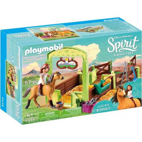 플레이모빌 PLAYMOBIL Spirit Riding Free Lucky & Spirit with Horse Stall Playset, Multicolor