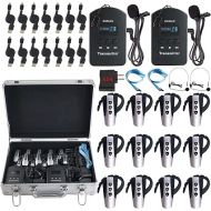 EXMAX 9999 Channels EXD-6824 Wireless Tour Guide Church Translation System for Interpreter in Your Ear Interpreting Equipment Teaching Exhibition Presentations-2 Transmitters 12 Receivers Storage Case