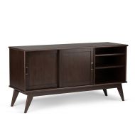 Simpli Home 3AXCDRP-08 Draper Solid Hardwood 60 inch wide Mid Century Modern TV media Stand in Medium Auburn Brown For TVs up to 65 inches