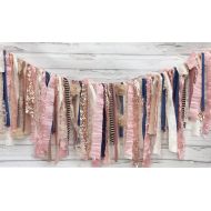 Modern Rag Quilts Rose Gold & Navy Shabby Chic Rag Tie Garland: ~ Photo Shoot ~ Wedding ~ Birthday ~ Nursery ~ Highchair Banner ~ Gender Reveal Parties ~ Decorations ~ Wall Decor! (6 FEET Wide)