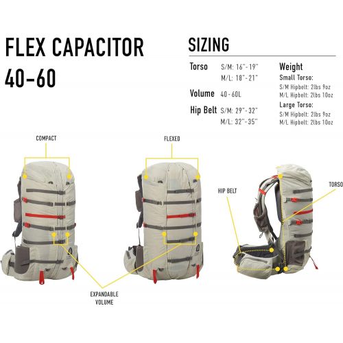 시에라디자인 Sierra Designs Flex Capacitor Backpack, Adjustable 40-60L Volume Ultralight Backpacking Pack with Y-Flex Suspension System
