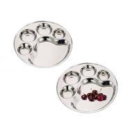 King International 100% Stainless Steel Five in one Dinner Plate Five sections divided plate Five section plate -Set of 2 Mess Trays Great for Camping, 33.5 cm