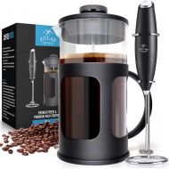 Zulay Kitchen Zulay Premium French Press Coffee Pot and Milk Frother Set - (8 Cups, 34 oz) Coffee Press Glass Carafe with Powerful Double-Mesh Stainless Steel Filter System for Filtering Out Fin