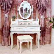 Mewinshop mewinshop Concise Graceful Stylish in Appearance White Vanity Makeup Dressing Table Set w/Stool 4 Drawer&Mirror Jewelry Wood Desk
