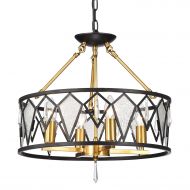 EDVIVI Edvivi 4-Light Black and Antique Gold Dual Setup Chandelier with Ice Glass and Crystals | Mid-Century Modern Lighting
