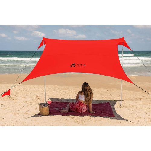  Artik sunshade Pop Up Beach Tent Sun Shade for Camping Trips, Fishing, Backyard Fun or Picnics ? Portable Canopy with Sandbag Anchors, Two Aluminum Poles & Carrying Bag - UPF50 UV Protection (Cor