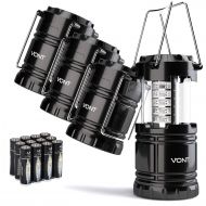 4 Pack LED Camping Lantern, Survival Kit for Hurricane, Emergency, Storm, Outages, Outdoor Portable Lantern, Black, Collapsible (Batteries Included) - Vont