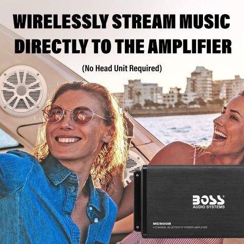  [아마존베스트]BOSS Audio Systems ASK904B.64 Marine Weatherproof Amplifier and Speaker Package - Full Range 500 Watt Amplifier With Bluetooth Remote, 6.5 Inch 180 Watt Full Range Speakers, No Rec