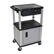 Offex 42H Multipurpose Electric A/V Cart with 3 Shelves,Cabinet and Drawer - Nickel Leg