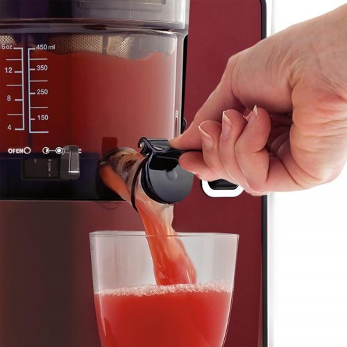  [아마존베스트]Omega Vertical Slow Masticating Juicer Makes Continuous Fresh Fruit and Vegetable Juice at 43 Revolutions per Minute Features Compact Design Automatic Pulp Ejection, 150-Watt, Red